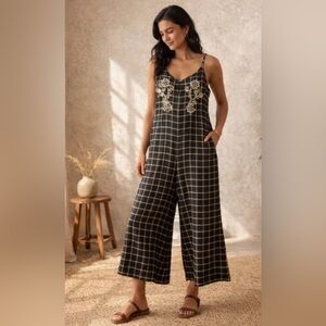 World Market Cotton Windowpane Plaid Jumpsuit  - size small/medium
